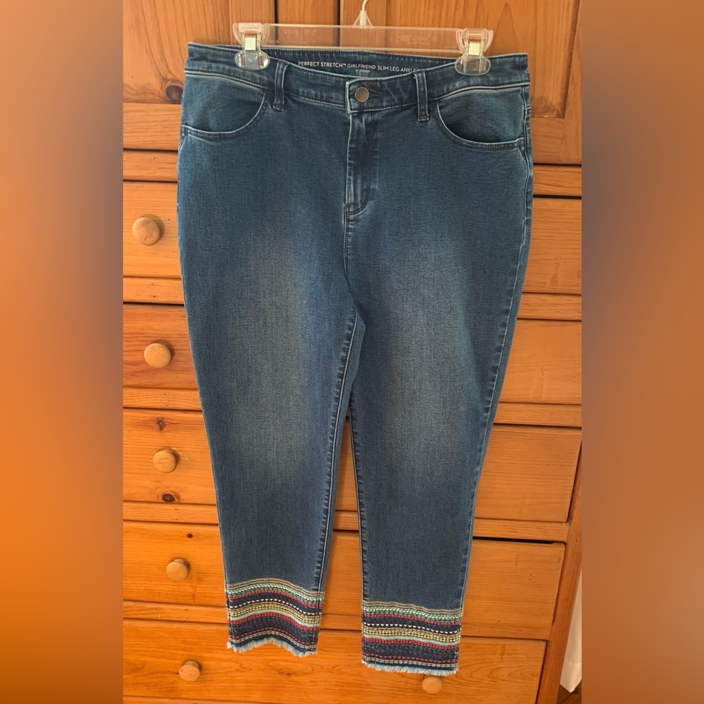 Chico’s embroidered ankle jeans
